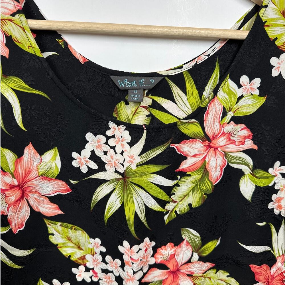 Vintage What if....?  Silk Sleeveless Tank Tops Lot of 2 Floral Tropical Fairy M - Picture 8 of 11